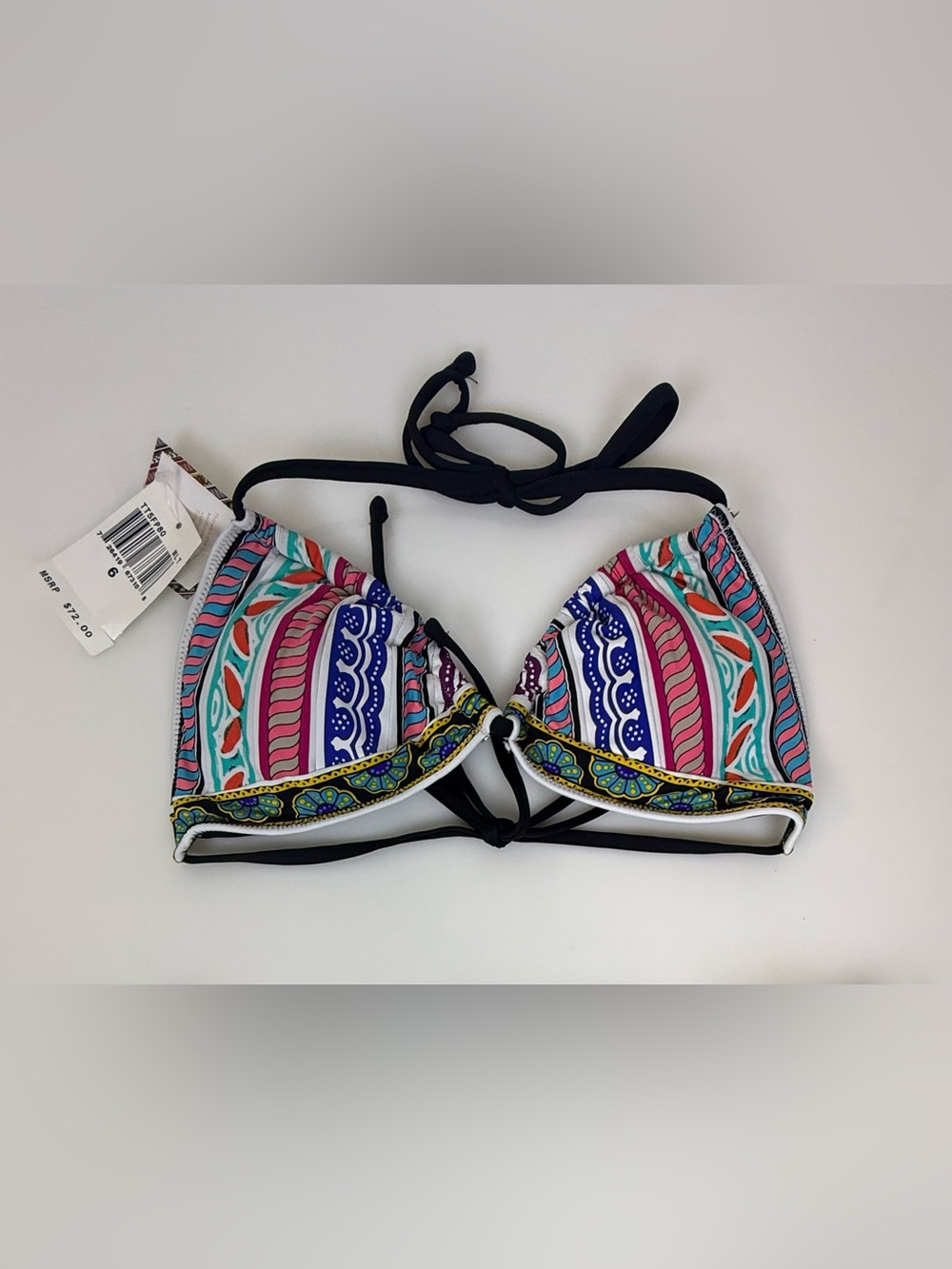 Trina Turk Blue/Multicolor Special Border Triangle Bikini Top J3-2